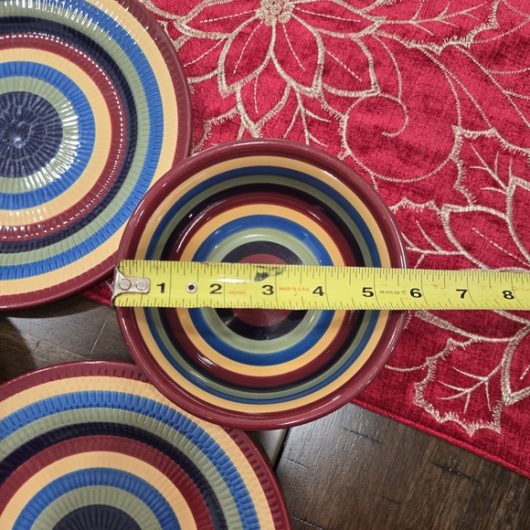 Longaberger Pottery Multi Colored Stripes Bowls And Lunch Plates - Picture 2 of 6